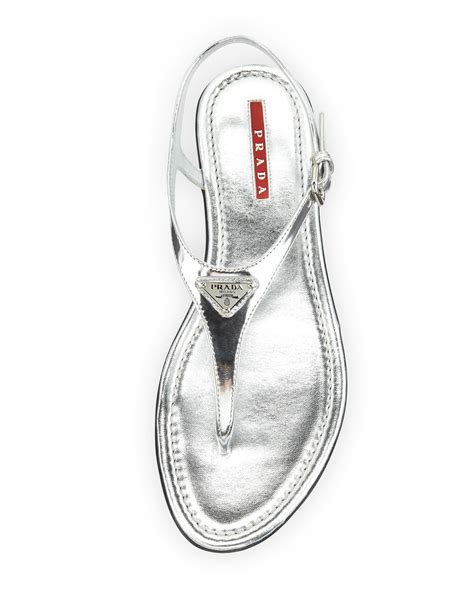 Prada Metallic Logo Thong Sandal 